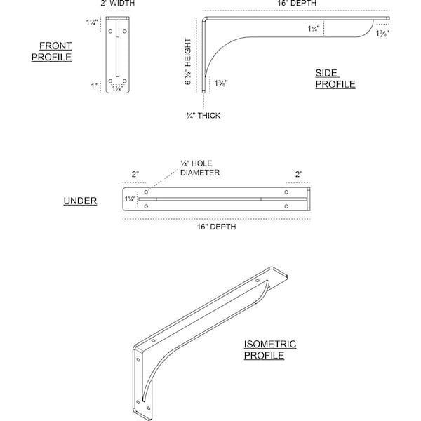 Embrey Steel Bracket, Hammered Light Blue 2W X 16D X 6 1/2H